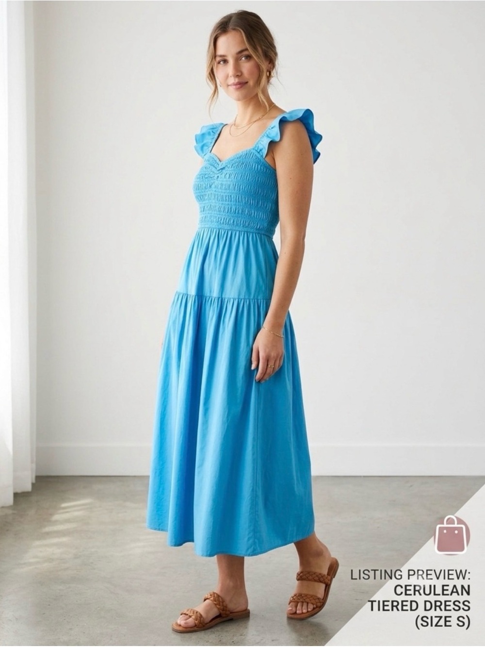 Abercrombie and Fitch Cerulean Tiered Smocked Midi Dress
